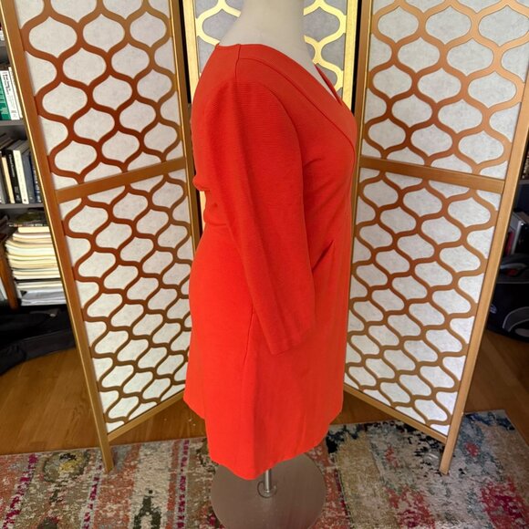 Boden Size 16 Orange Bronte Ottoman 3/4 Sleeve V-Neck Knee Length Shift Dress - Picture 5 of 16